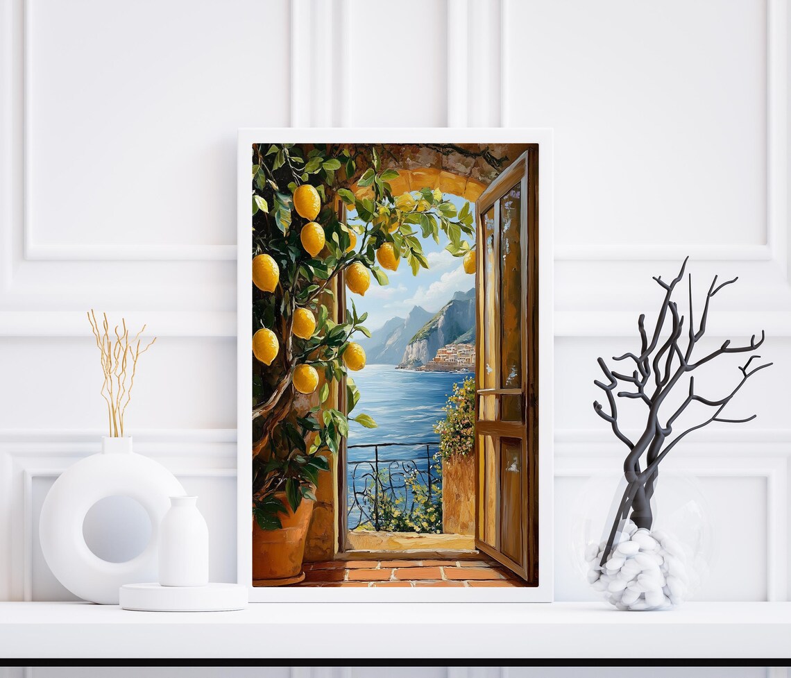 Mediterranean Balcony With Lemon Tree Overlooking Amalfi Coast Wall Poster