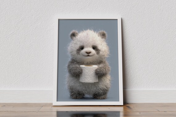 Animal Bathroom Poster Panda Gift Art Wall Decor