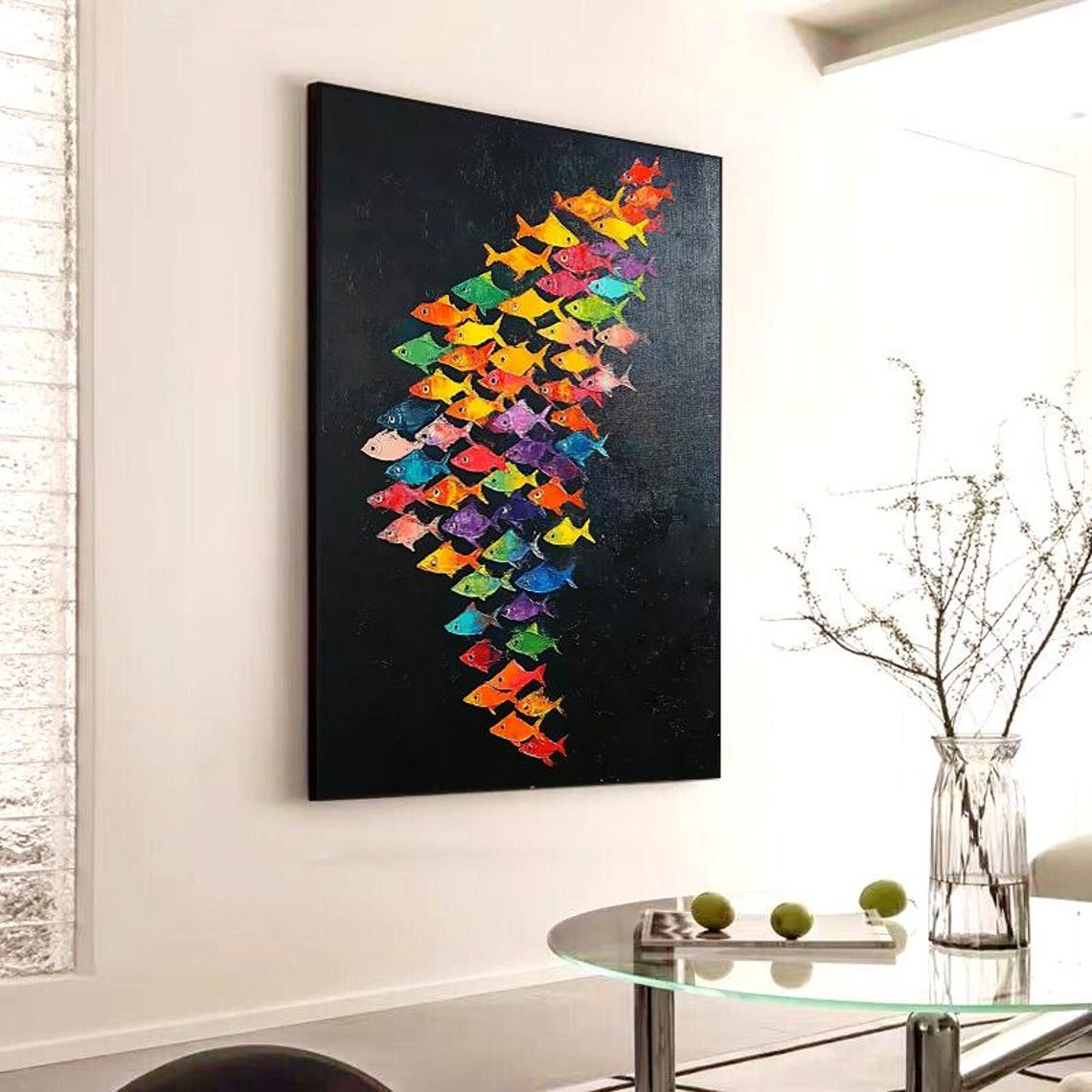 Colorful School of Tropical Fish on Dark Black Background Poster - Image 3