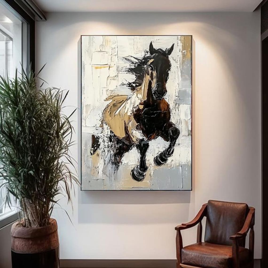Majestic Galloping Horse in Abstract Oil Painting Motion Poster - Image 4