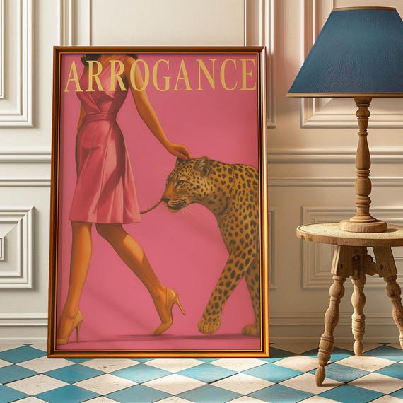 Vintage Woman Walking A Tiger Poster, Retro Fashion Art Print