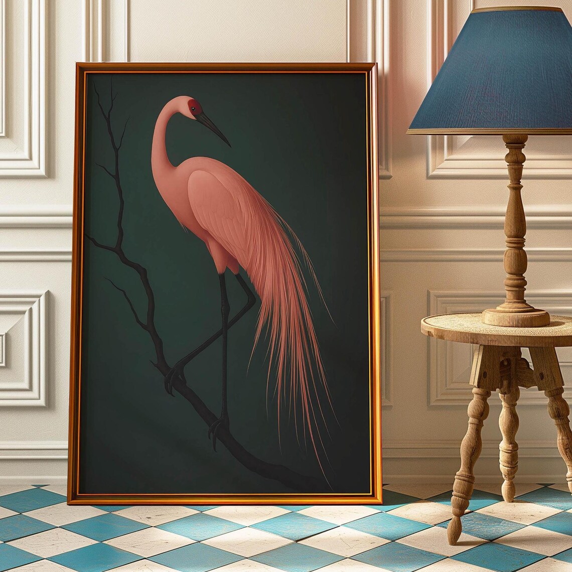 Japanese Crane Vintage Poster, Antique Bird Artwork