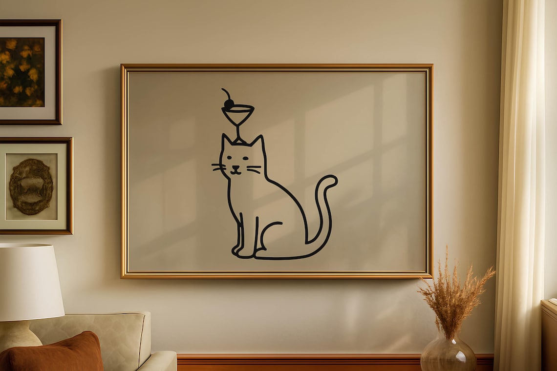 Cat Cocktail Trendy Bar Cart Decor Art Print
