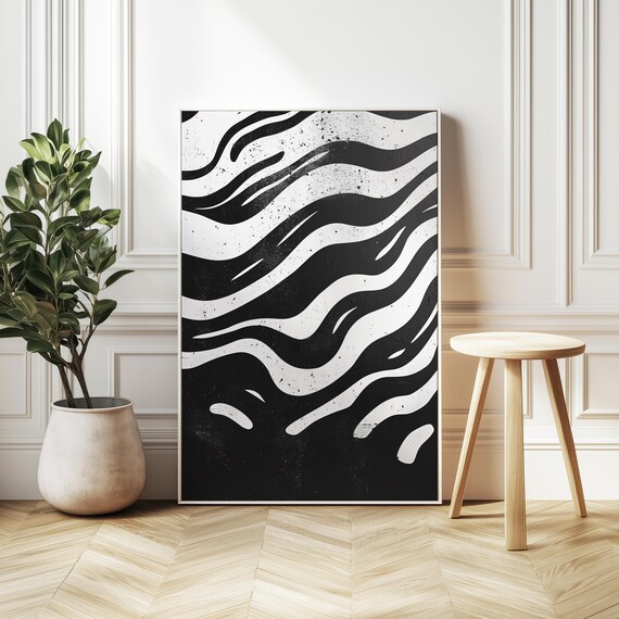Flowing Zebra Stripe Black White Abstract Minimalist Rhythm Art Poster