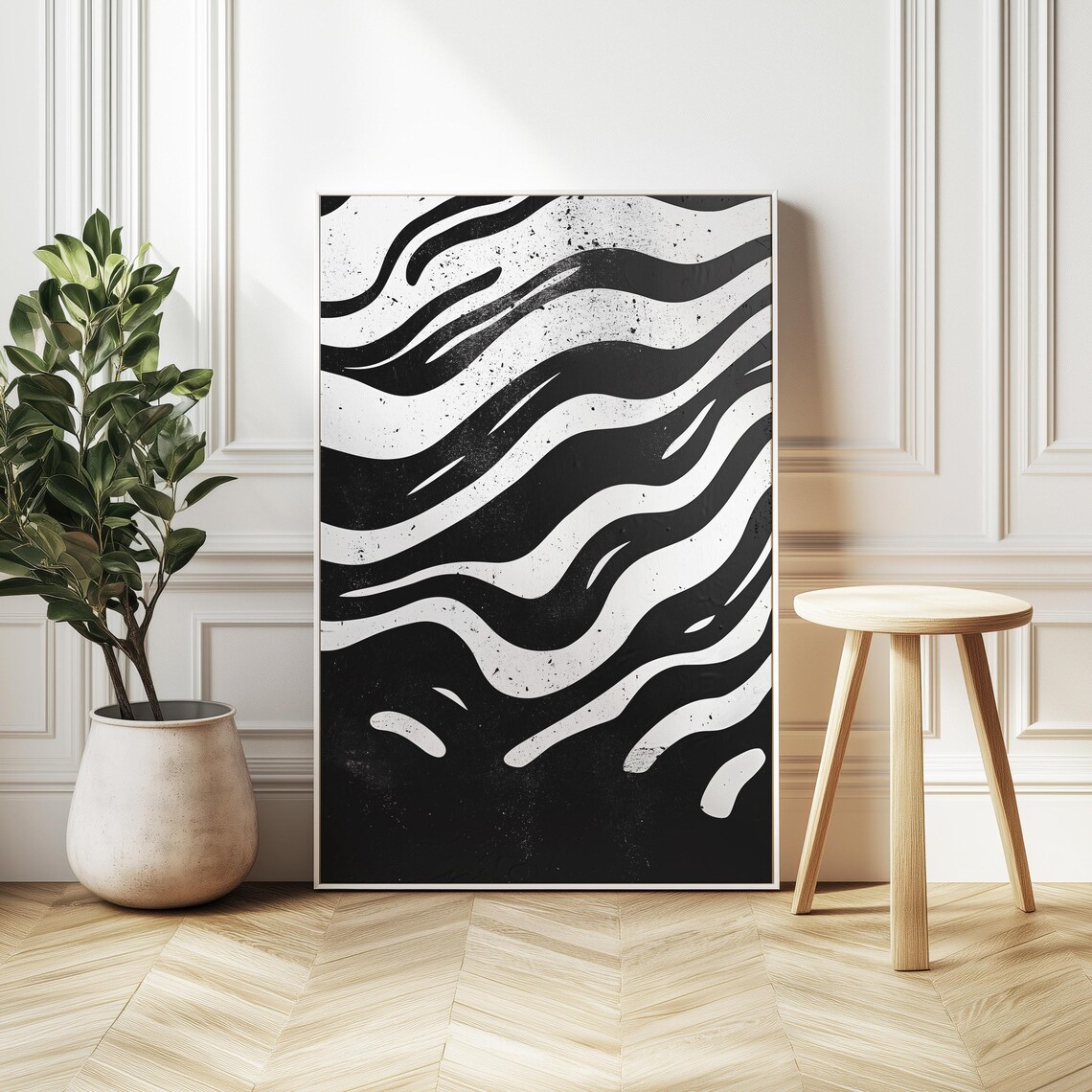 Flowing Zebra Stripe Black White Abstract Minimalist Rhythm Art Poster