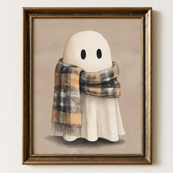 Neutral Halloween Wall Art Fall Decor Cute Autumn Print Cozy Spooky