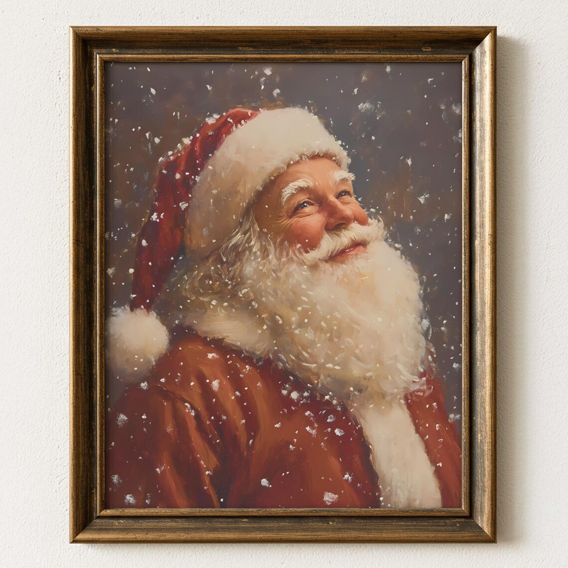 Vintage Santa Claus Snowy Portrait Classic Christmas Art Print