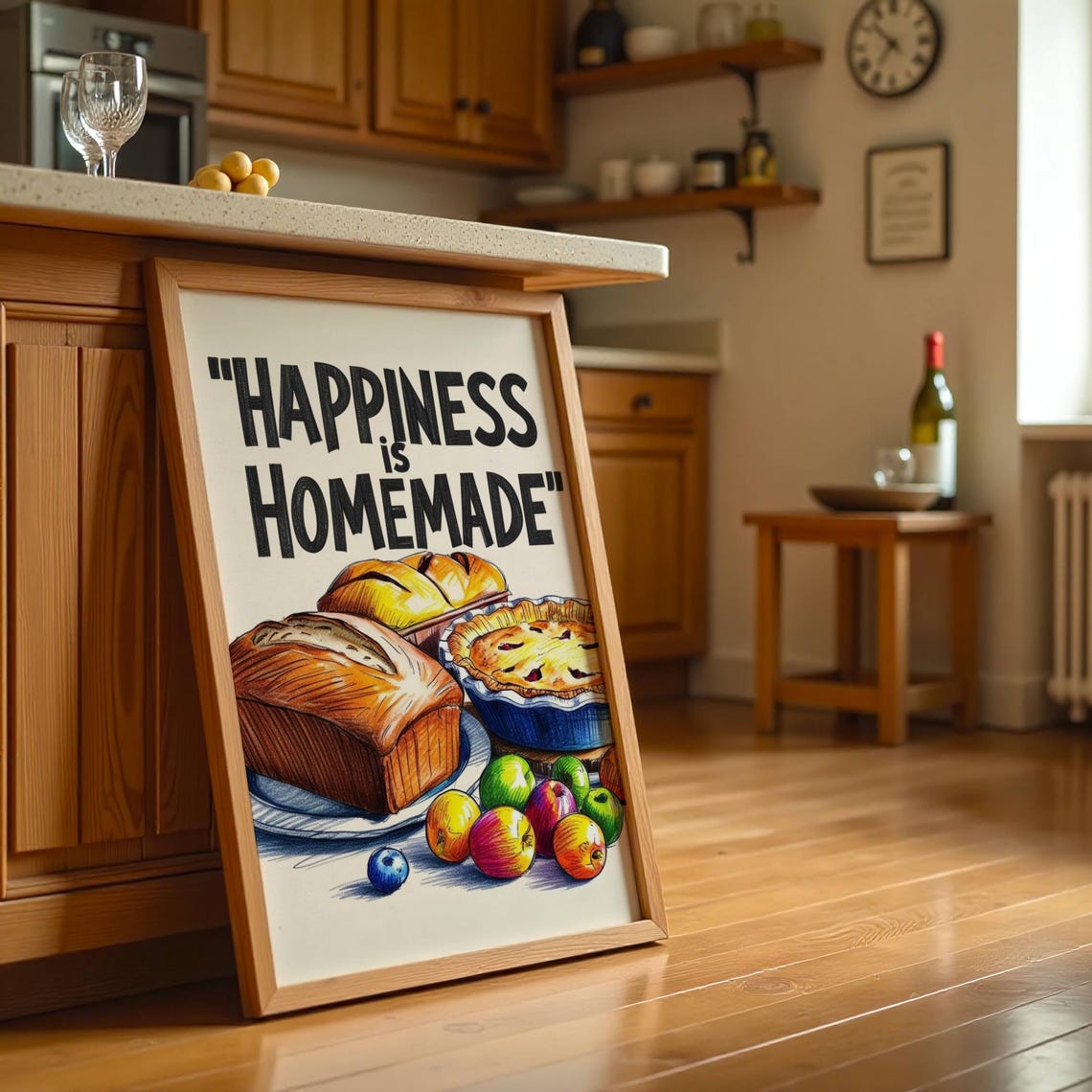 'Happiness Is Homemade' Rustic Bread and Pie Farmhouse Kitchen Poster - Image 2