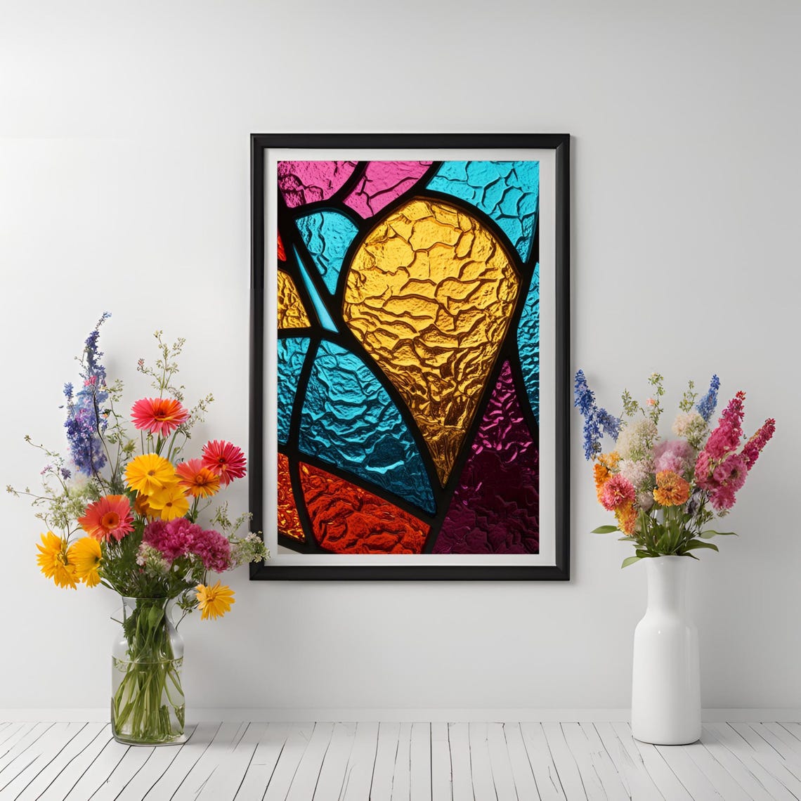 Geometric Stained Glass Mosaic Jewel Tone Abstract Art Poster - Image 4