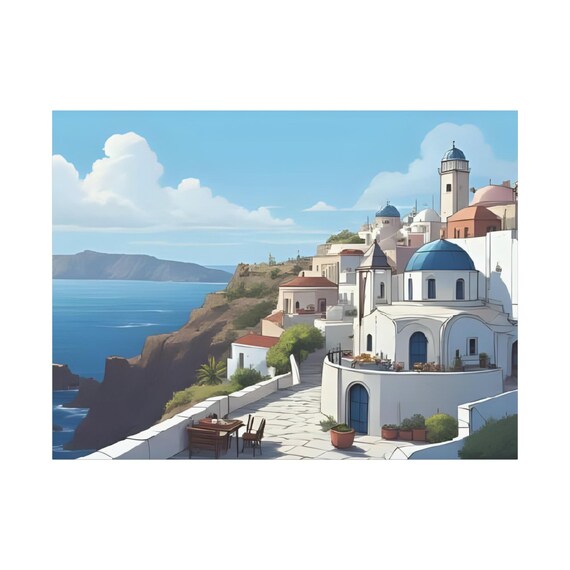 Santorini Coastline Church Bell Tower Aegean Village Greece Poster