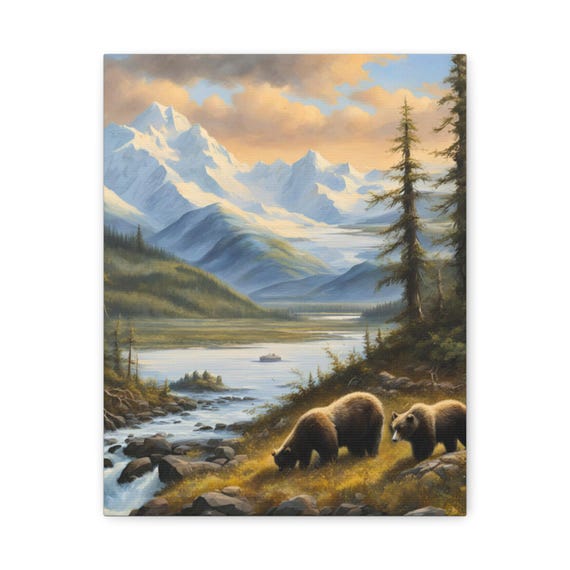 Grizzly Bear Landscape Matte Canvas Wall Art