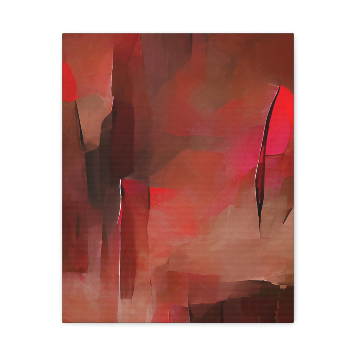 Warm Red Peach Abstract Brushstrokes Textured Modern Art Poster