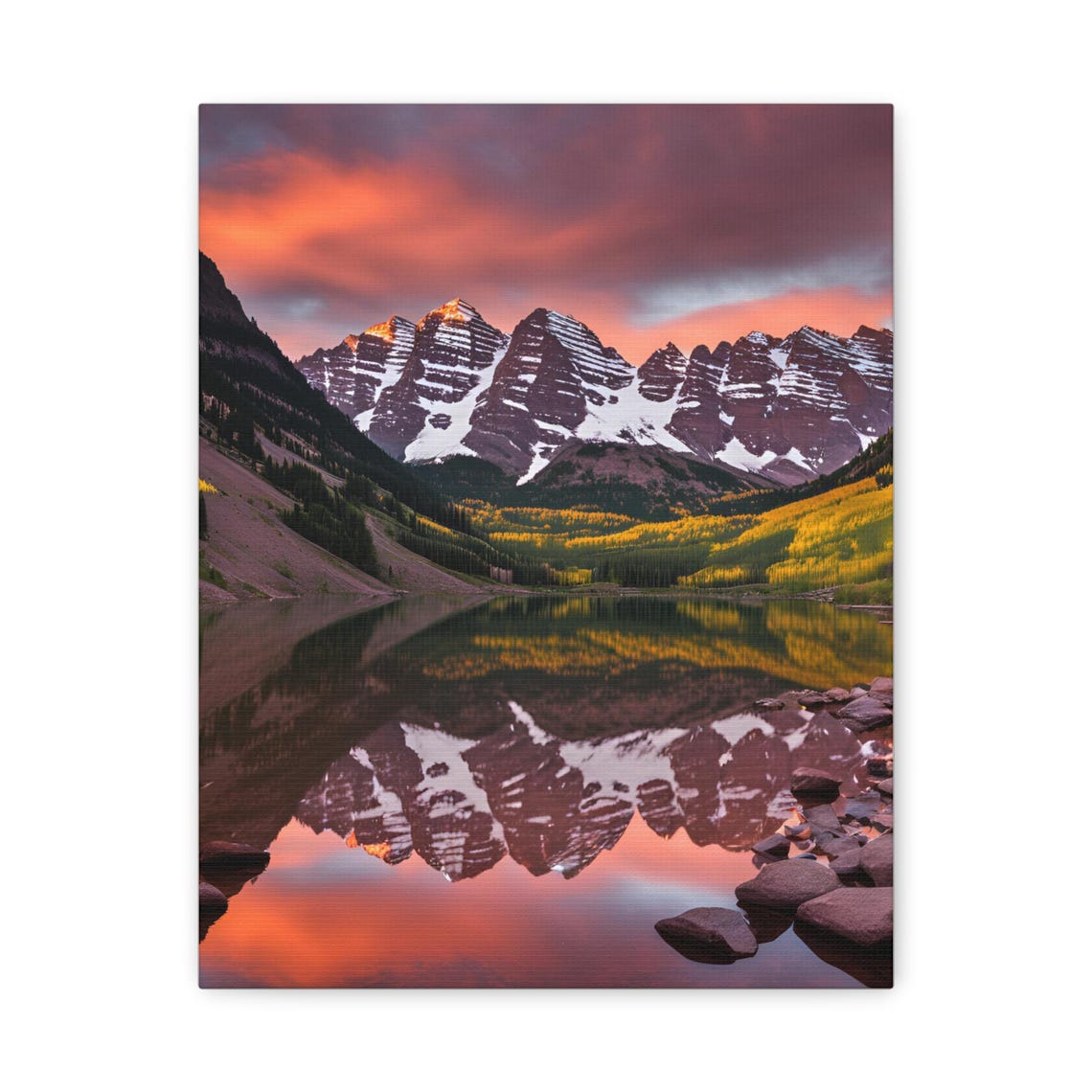 Snowy Mountain Peaks Mirrored in an Alpine Lake Fine Art Poster