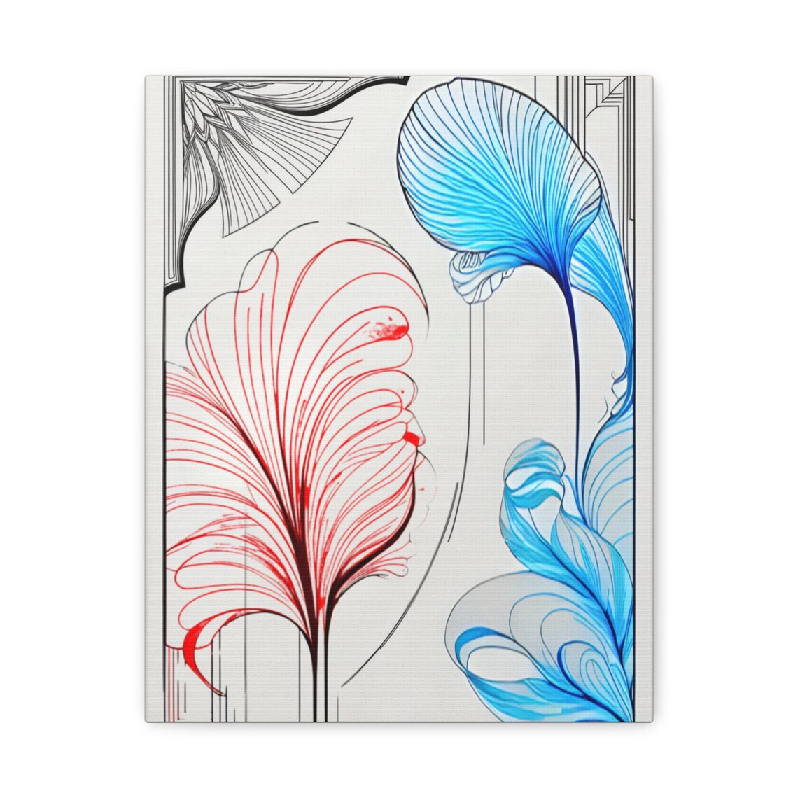 Abstract Floral Canvas Wall Art Red Blue Botanical Print