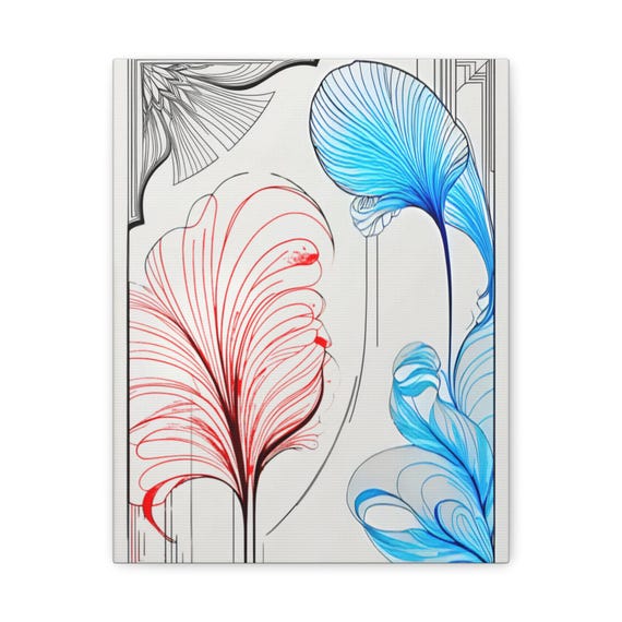 Abstract Floral Canvas Wall Art Red Blue Botanical Print