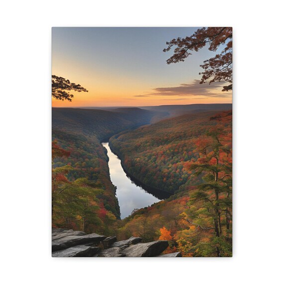 Autumn River Valley Canvas Wall Art Stretched Matte Print