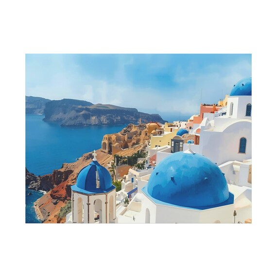 Santorini Blue Domes Oia Caldera Seaside Village Greece Poster