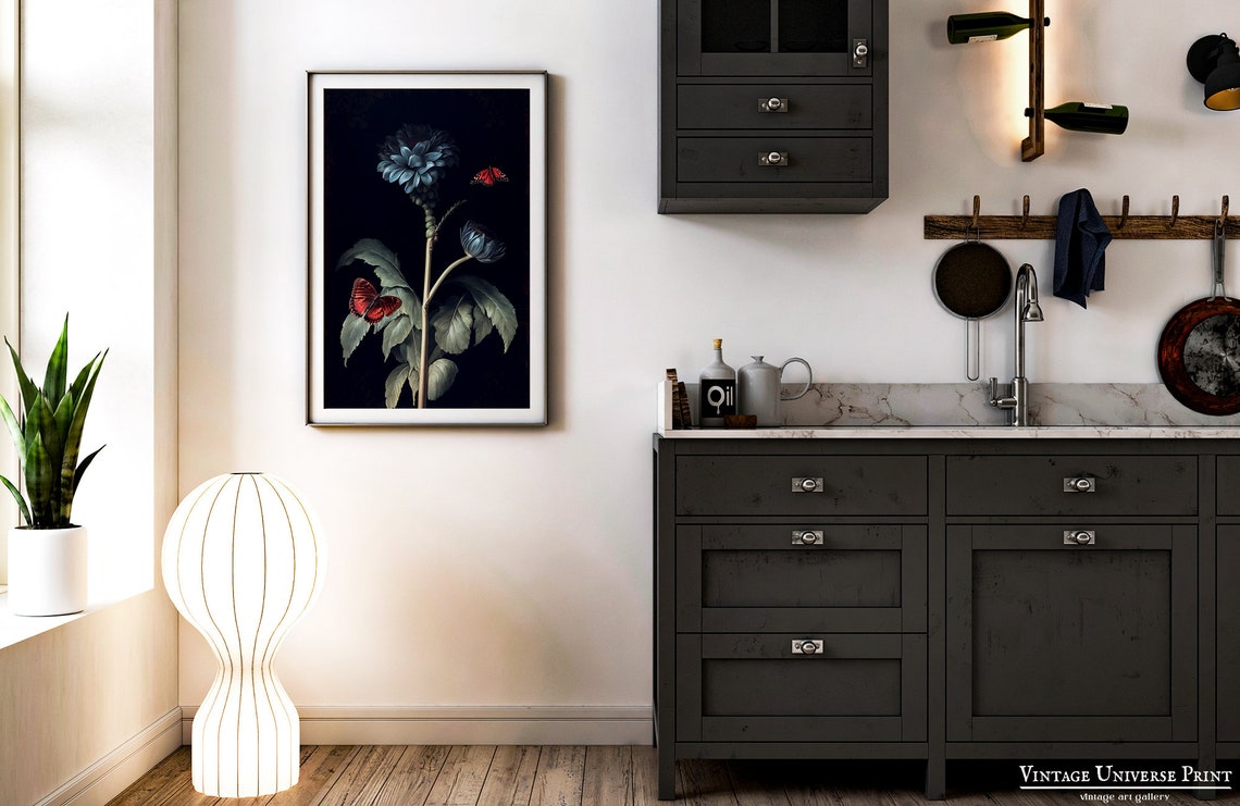 Dark Flower Vintage Painting Moody Flower Oil Painting Moody Floral Wall Art Botanical Print Dark Aesthetic Room Decor - Image 2