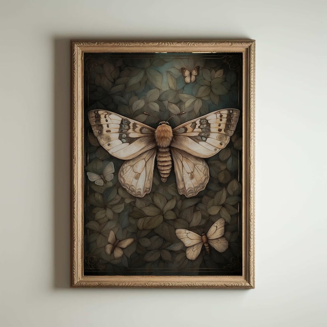 Vintage Moth And Butterflies Among Dark Leaves Moody Art Poster - Image 5