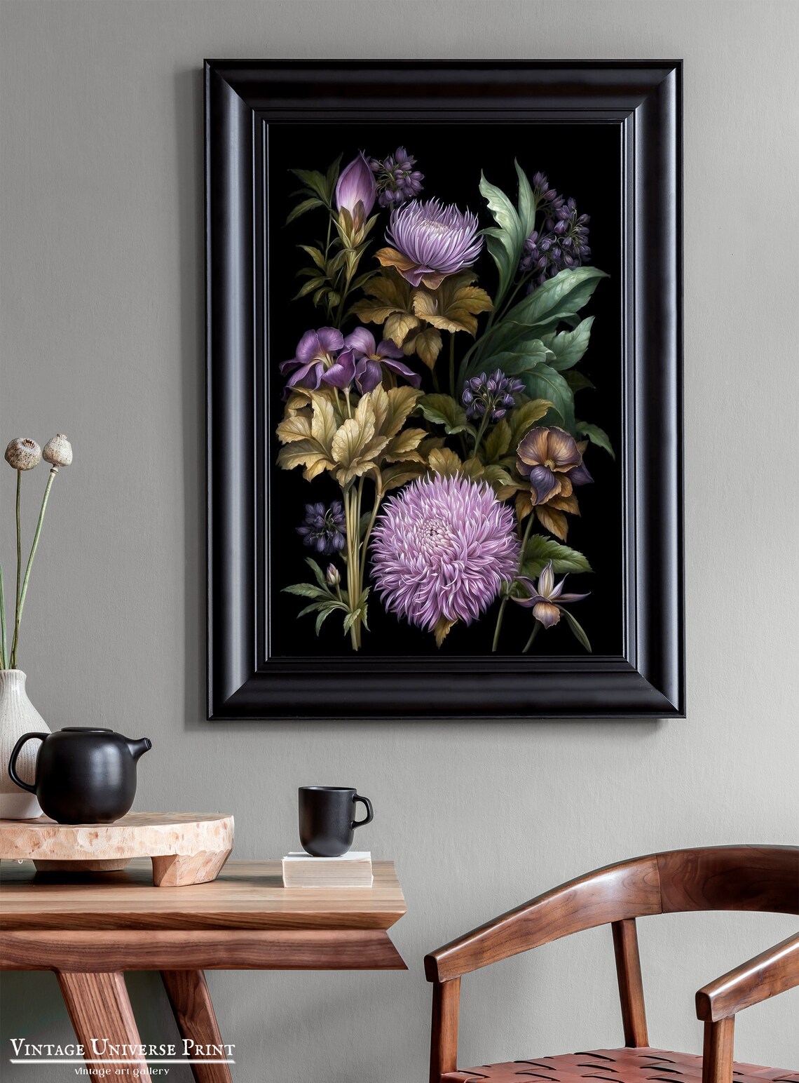 Purple Moody Botanical Blooms Vintage Dark Flower Art Poster - Image 4