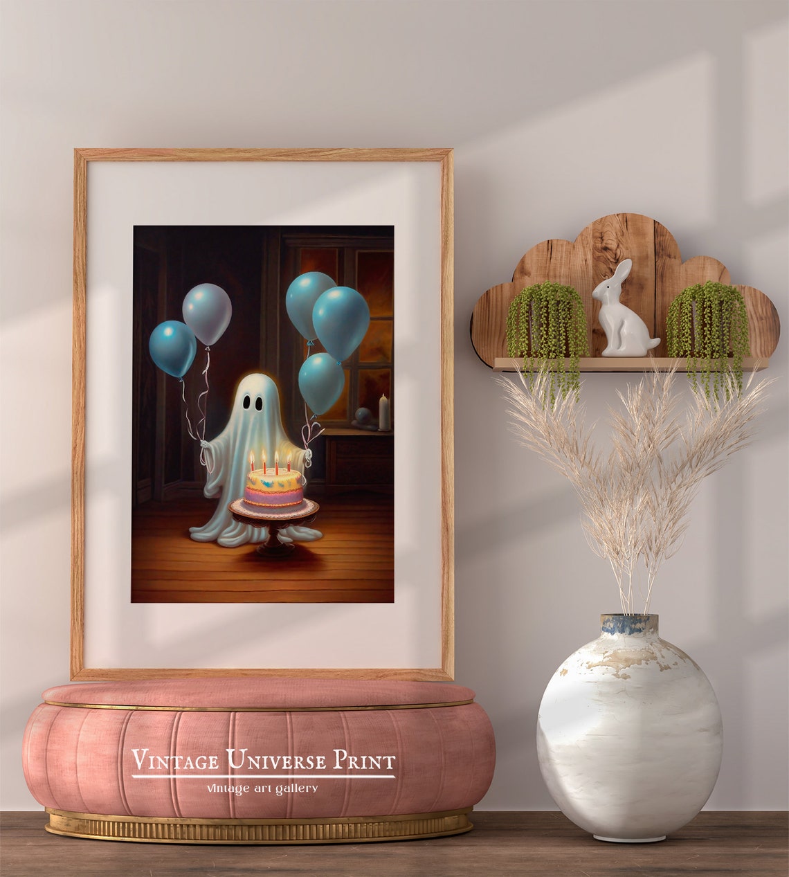 Ghost Birthday Art Print Ghost Birthday Invitation Ghost Painting Cute Ghost With Balloon Halloween Wall Decor - Image 2