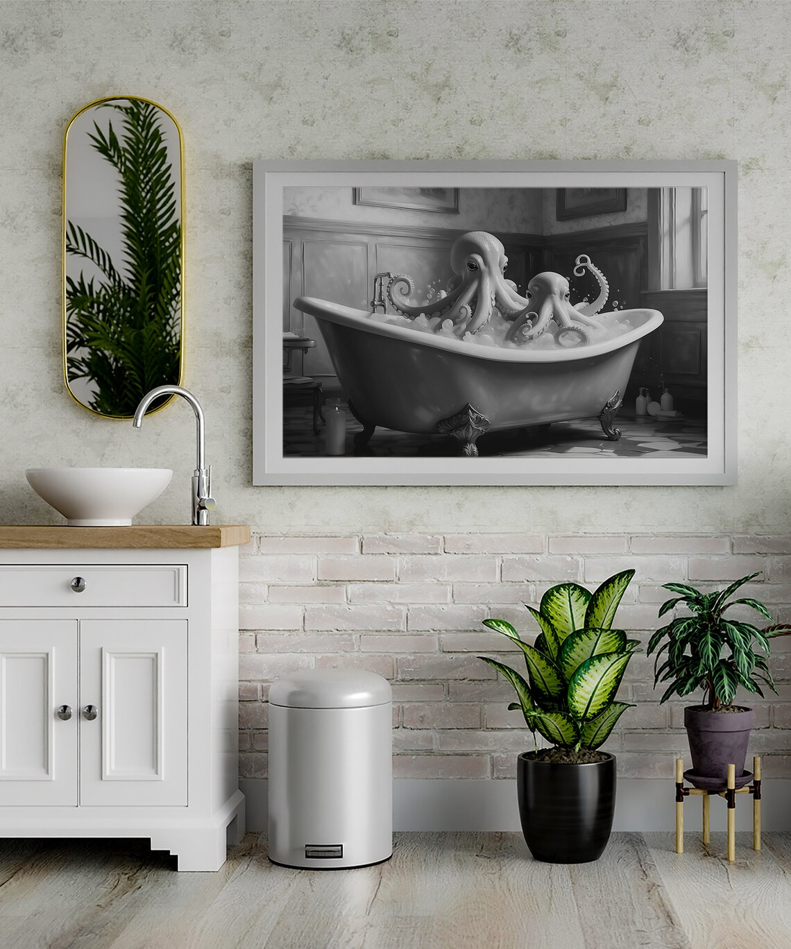 Octopus In Bathtub Print Octopus Wall Art Bathroom Wall Art Print Octopus Poster Bathroom Decor Bath Art Print Instant - Image 4