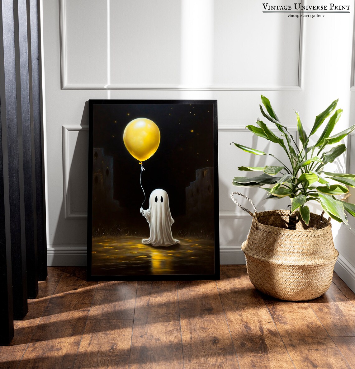 Cute Ghost Holding Yellow Balloon Spooky Night Halloween Decor Poster - Image 2