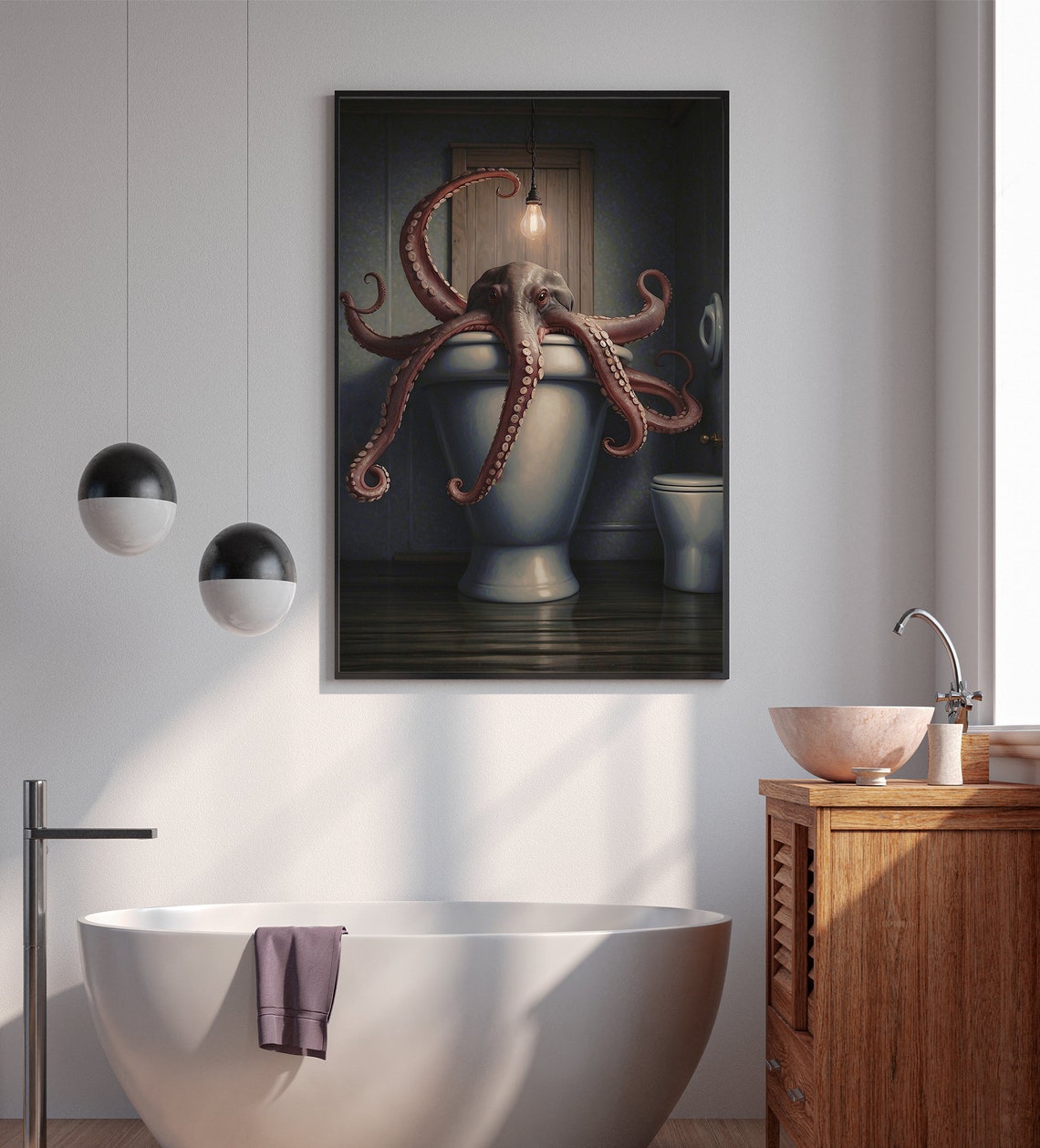 Dark Octopus Emerging From A Stone Urn Moody Gothic Art Poster - Image 4