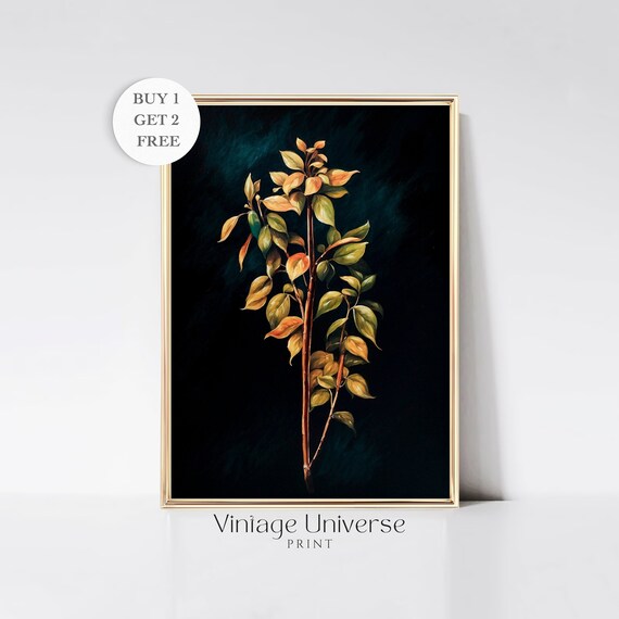 Moody Autumn Flower Painting Dark Botanical Print Autumn Wall Decor Dark Flower Painting Moody Floral Wall Art