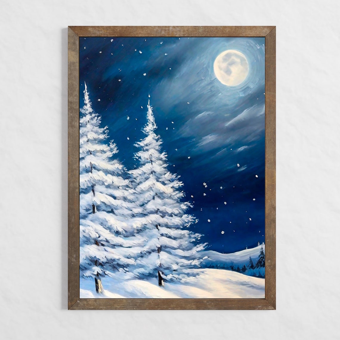 Full Moon Snowy Pines Night Sky Falling Snow Serene Winter Poster - Image 4