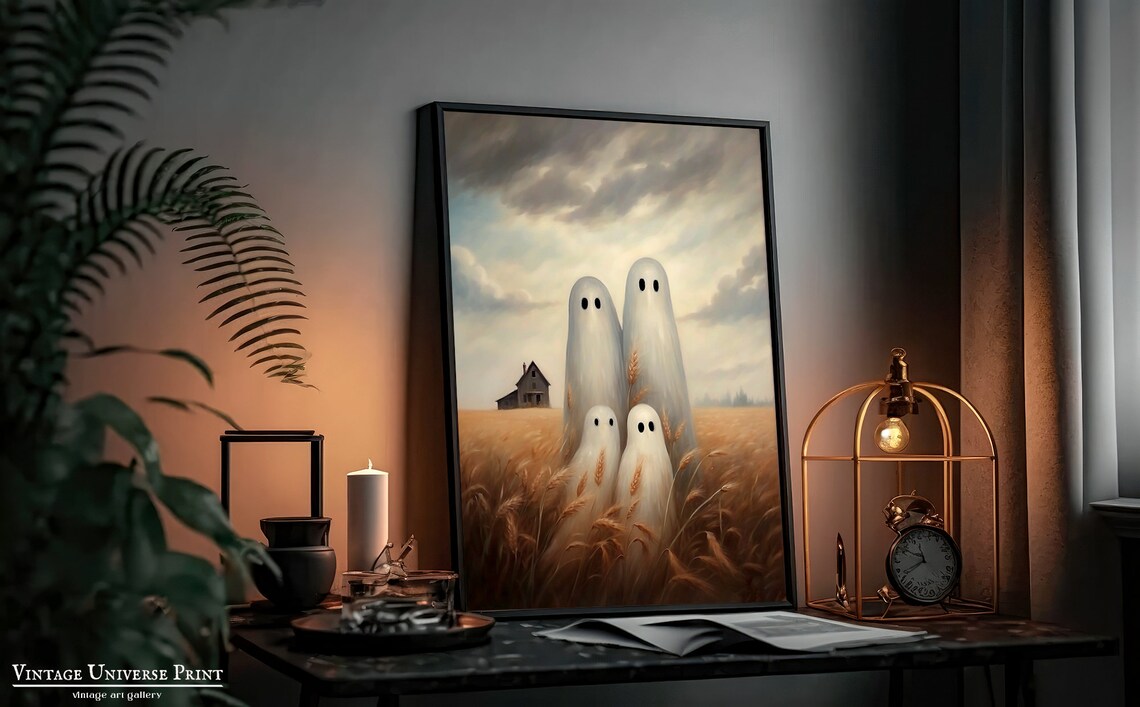 Ghost Family In Golden Wheat Field With Farmhouse Moody Farm Print - Image 2