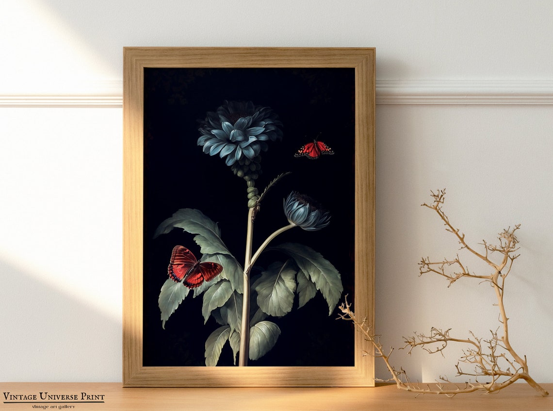 Dark Flower Vintage Painting Moody Flower Oil Painting Moody Floral Wall Art Botanical Print Dark Aesthetic Room Decor - Image 4