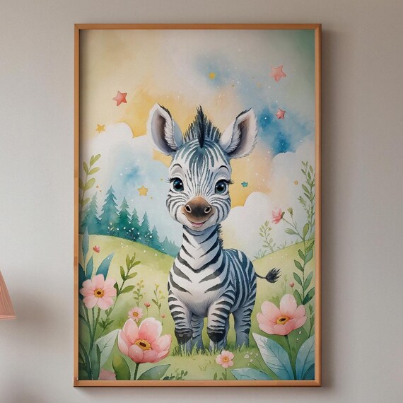 Baby Zebra In Dreamy Meadow Art Print Highresolution