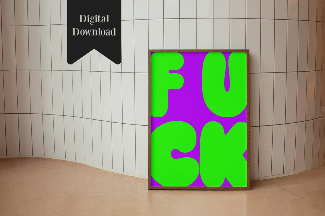 Fuck Bold Retro Bubble Letters Neon Green Purple Typography Poster