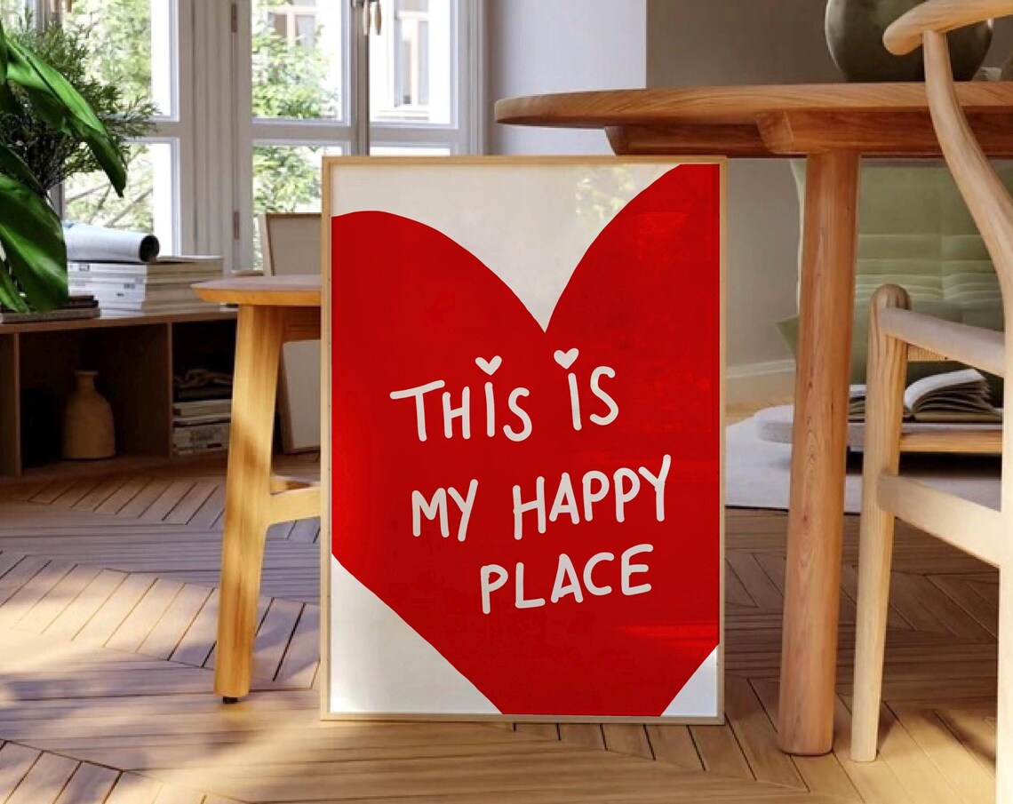 This Is My Happy Place Red Heart Handwritten Quote Wall Poster - Image 3