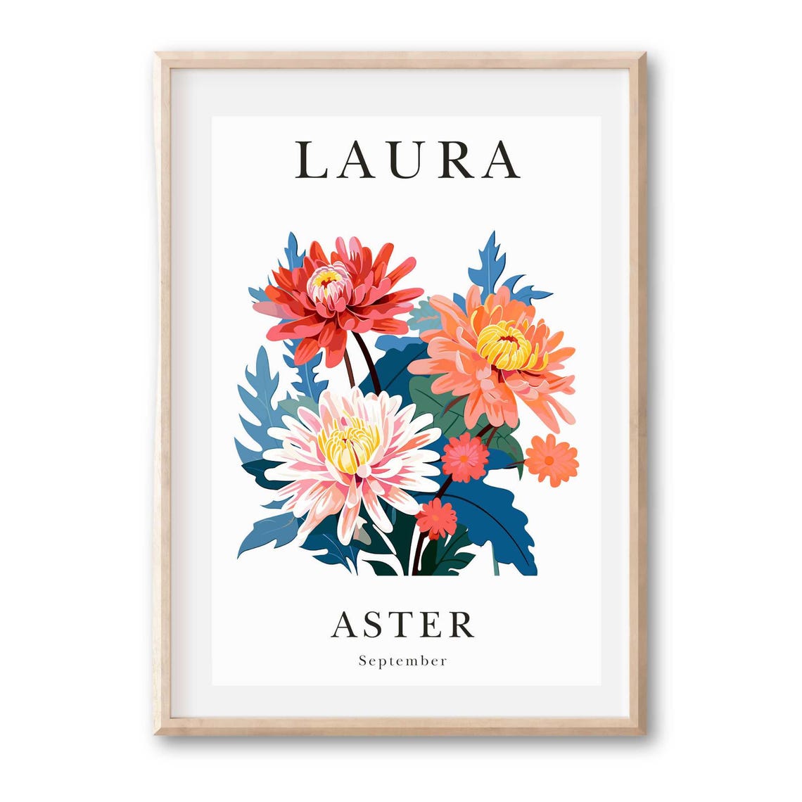 Personalized Laura Name September Aster Flower Bouquet Art Poster