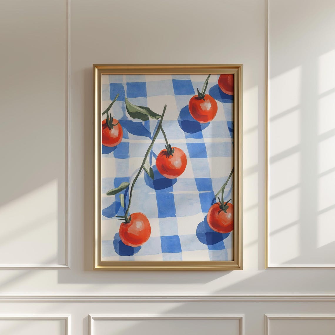 Vine Tomatoes On Blue Gingham Tablecloth Kitchen Wall Poster - Image 4