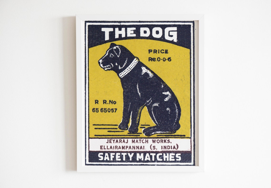 The Dog Vintage Indian Safety Matches Matchbox Label Art Poster