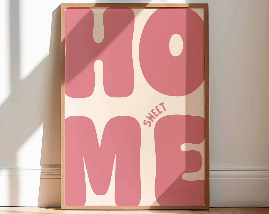 Home Sweet Home Bold Pink Retro Typography Housewarming Poster - Image 2