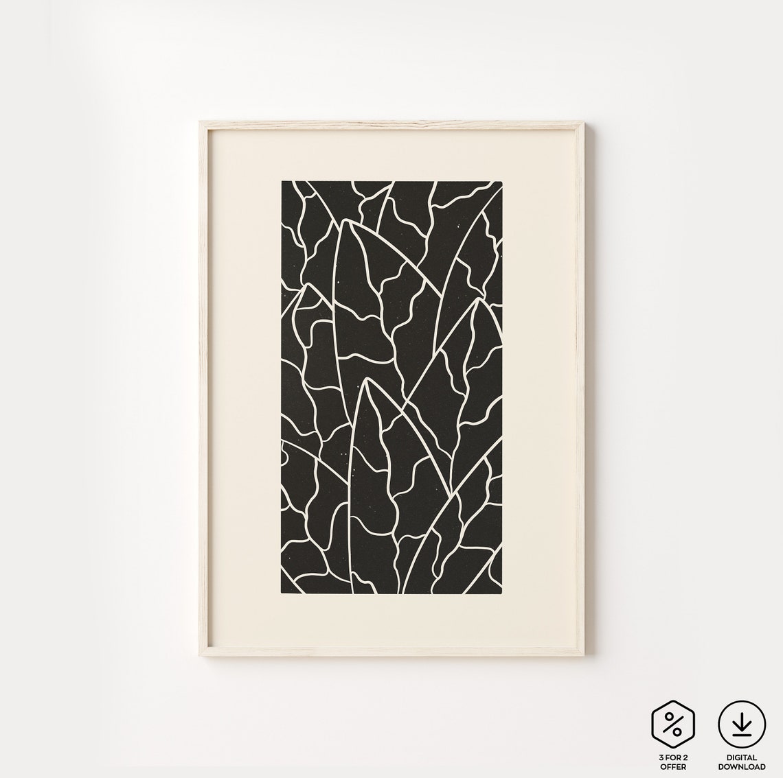 Black Leaf Silhouette White Veins Botanical Minimalist Art Poster