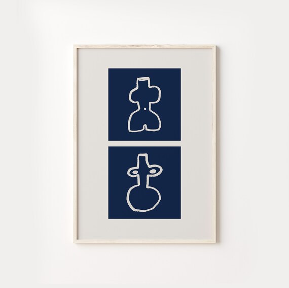 Minimalistic Vase Set Nordic Blue Print Contemporary Poster Art Print Modern Geometric Brush Art Print