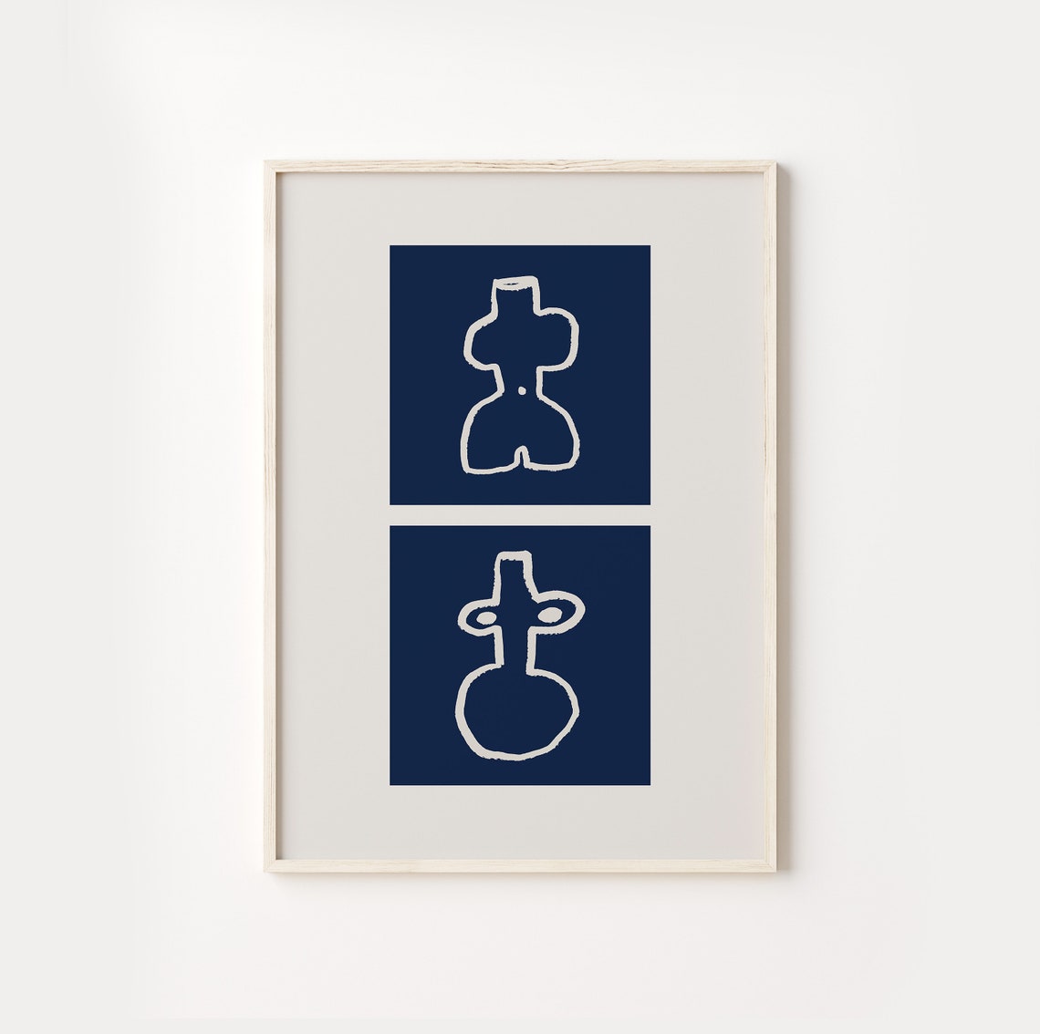 Navy Blue Twin Abstract Vase Line Art Minimalist Gallery Wall Poster