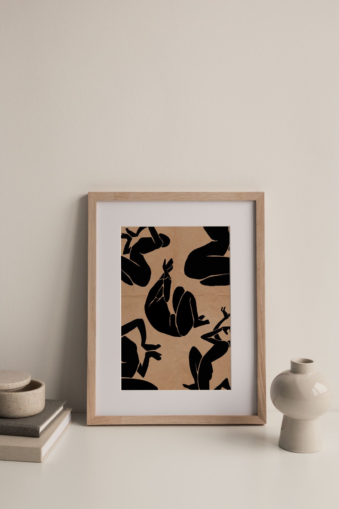 Black Silhouette Dancing Figures Kraft Paper Modern Art Poster - Image 3