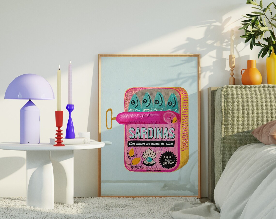 Sardines Tin Vintage Poster, Retro Packaging Art Print