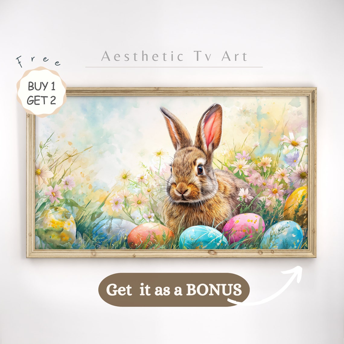 Grey Bunny Colorful Wildflower Meadow Spring Garden Art Poster - Image 2