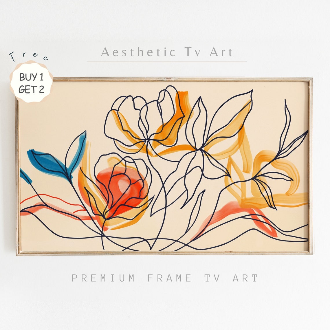 Minimalist Line Art Flowers Orange Red Modern Boho Floral Poster