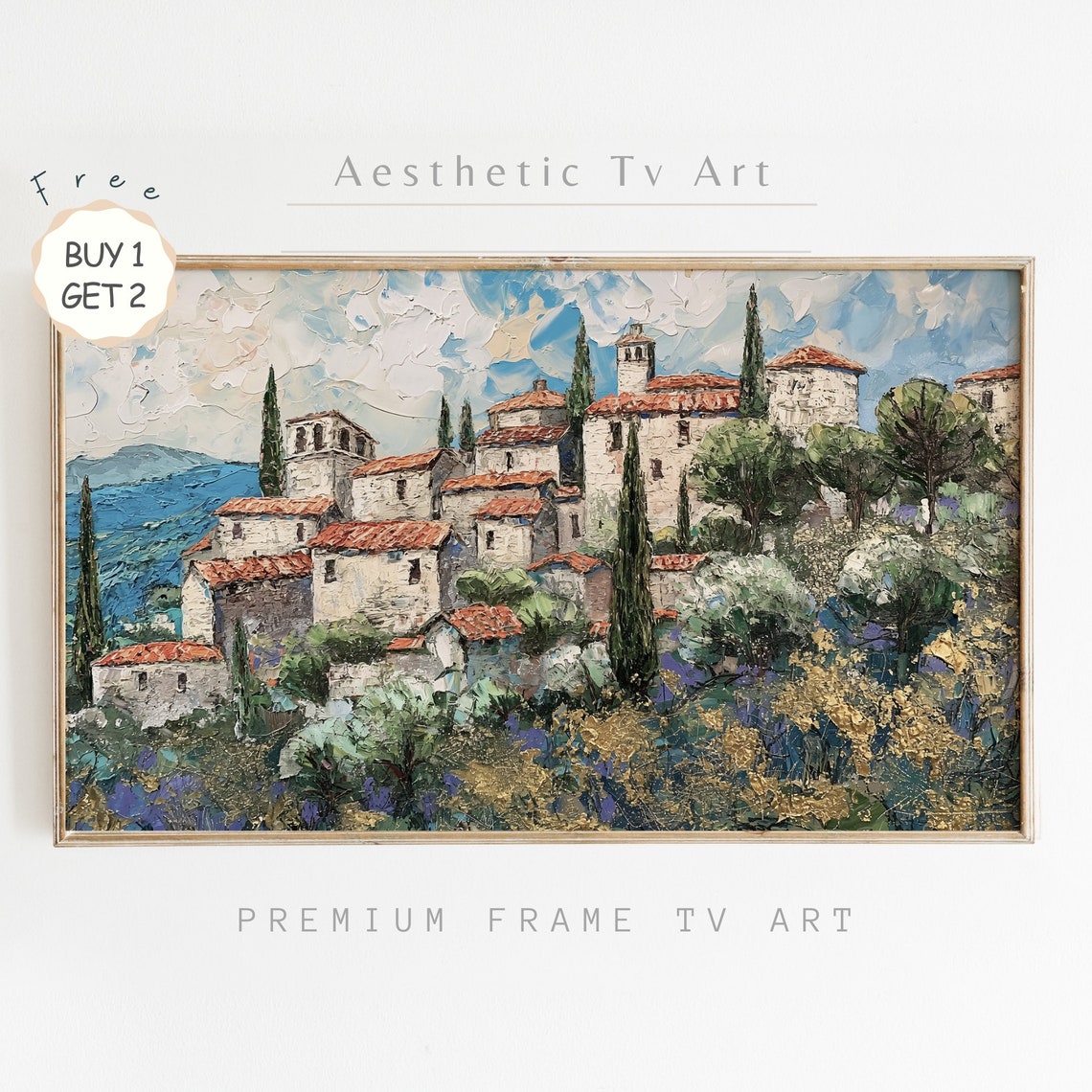 Tuscan Hilltop Village Terracotta Roofs Cypress Trees Art Poster