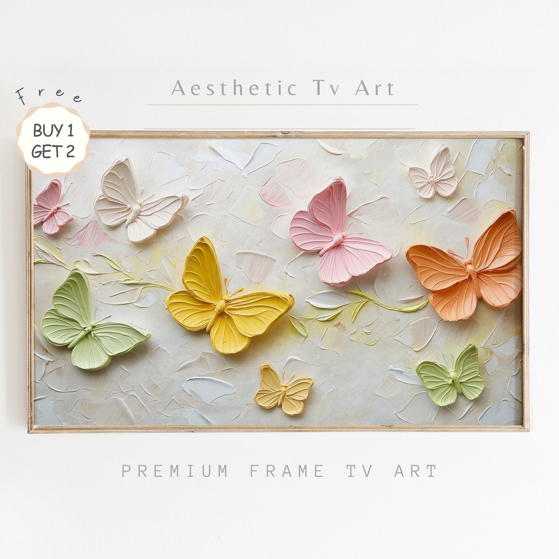 Pastel 3D Butterflies Textured Impasto Spring Oil Painting Poster