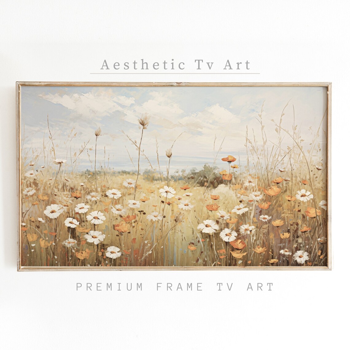 Golden Wheat Field White Daisies Summer Meadow Floral Poster