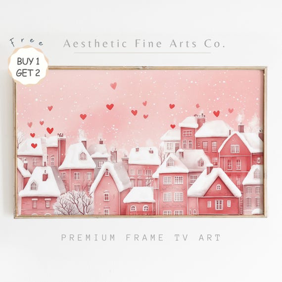 Pink Valentines Village Celebration Frame Tv Art Cute Valentines Art For Tv Valentines Day Home Decor Art